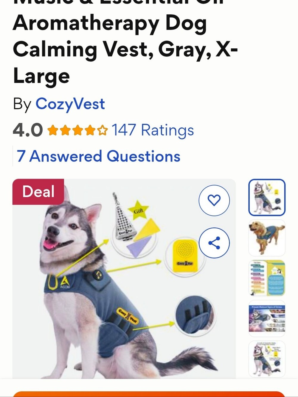 Gray Aromatherapy & Music Calming Dog Vest